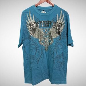 SouthPole Shirt Mens XL Blue Short Sleeve Goth Print Crew Neck Y2K